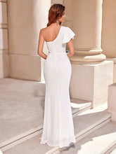 ADYCE One Shoulder Ruffle Trim Front Slit Party Prom Dress